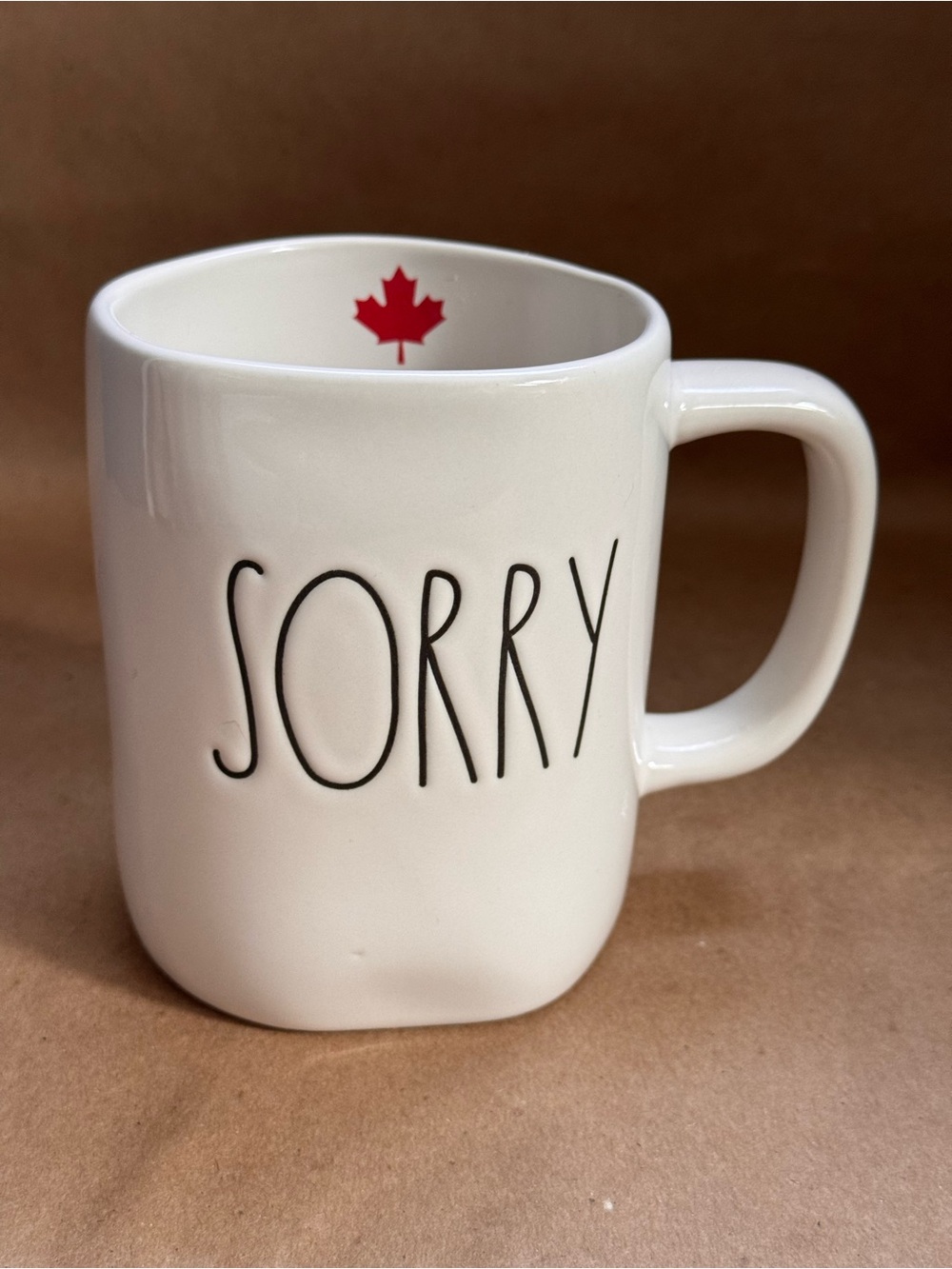Rae Dunn “Sorry” Maple Leaf Mug